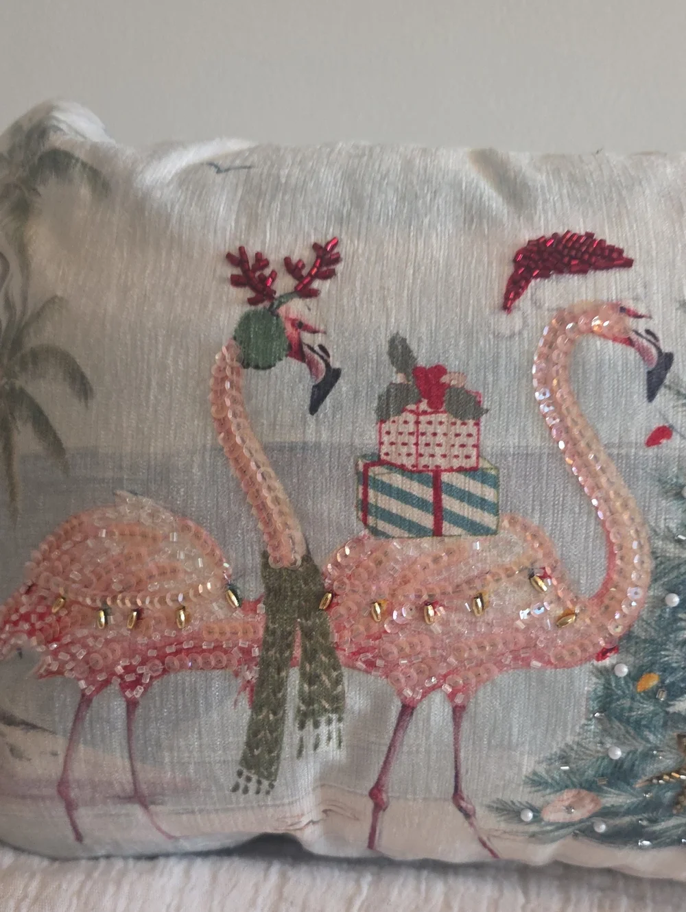 Holiday Flamingo Decorative Pillow - Pink & Teal